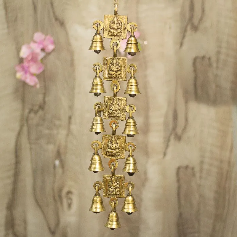 Antique Brass 11 Bells With Ganesha Figurine