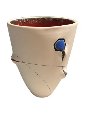 Blue Hexagon Scarified Slim Conical Vase