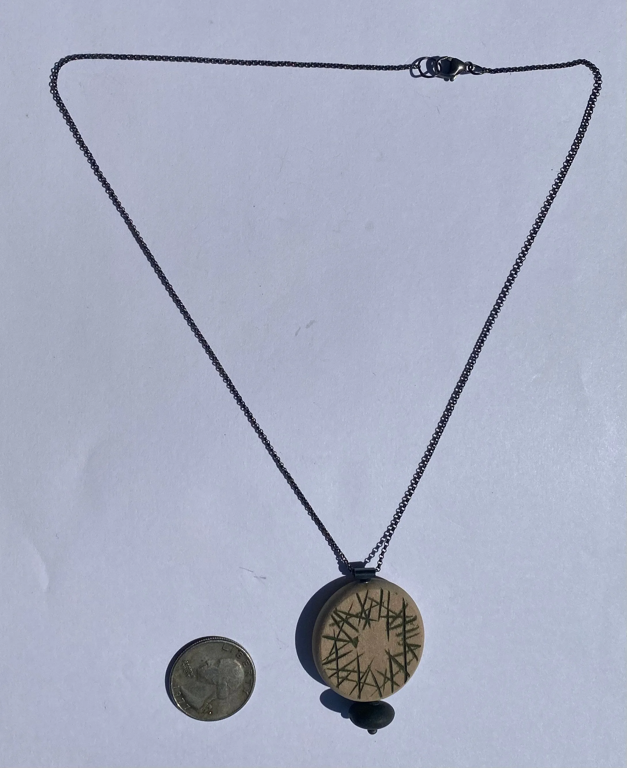 Carved & Painted Wood Circle Rock Necklace