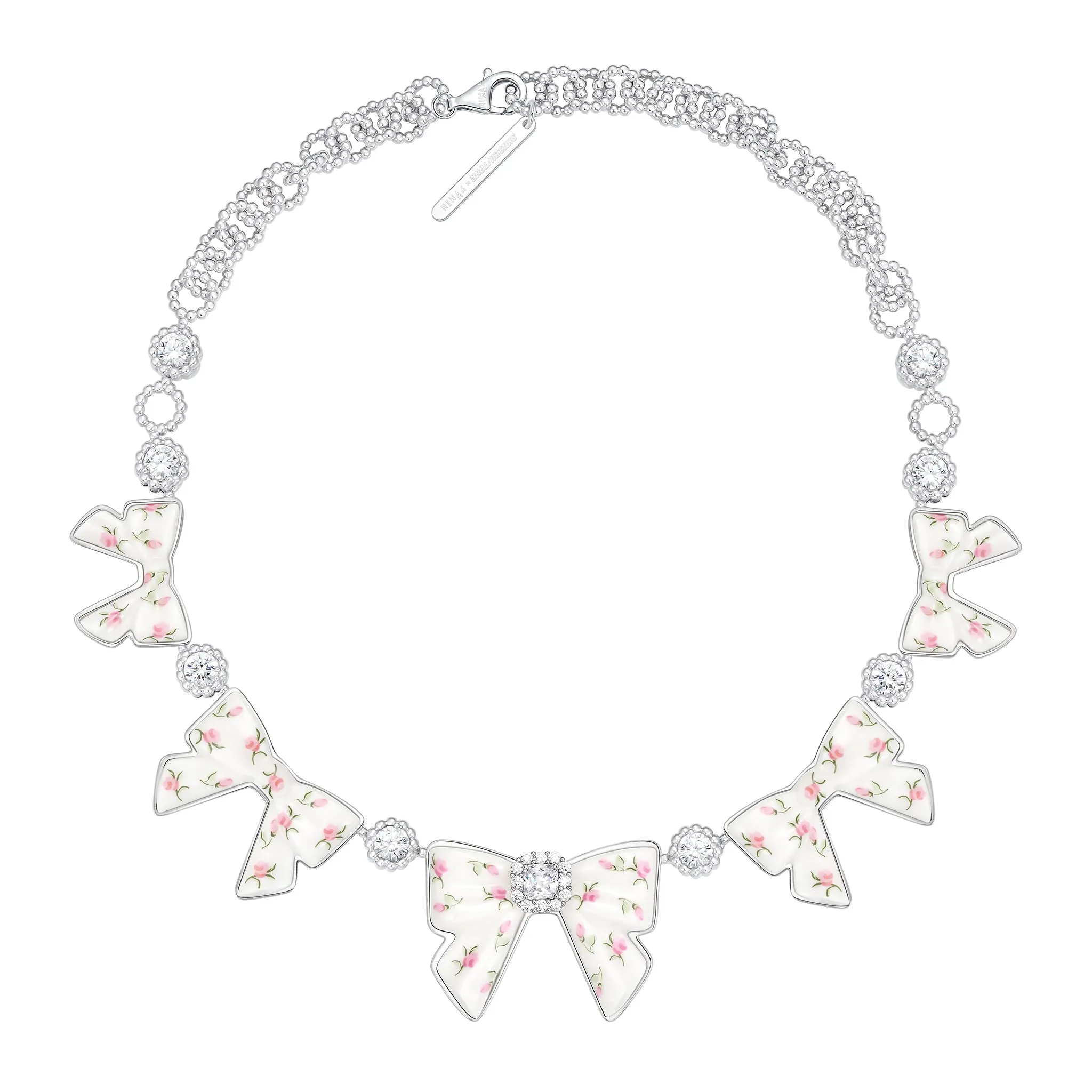 CERAMICS BOWKNOT ZIRCON NECKLACE / PINK&GREEN