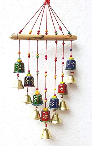 Goranshi Creation Handicraft Hand Painted Wooden Wind Chimes Multicolor for Wall Décor and Home Décor, Windchime for Balcony for Positive Energy, Bell Hanging for Friend and Relative