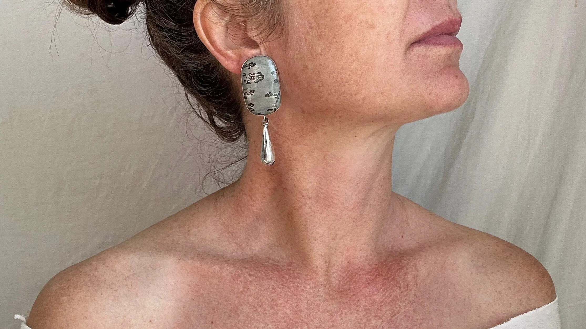 Picasso Jasper Earrings. Monte Alban Bells Sterling Silver. 2213