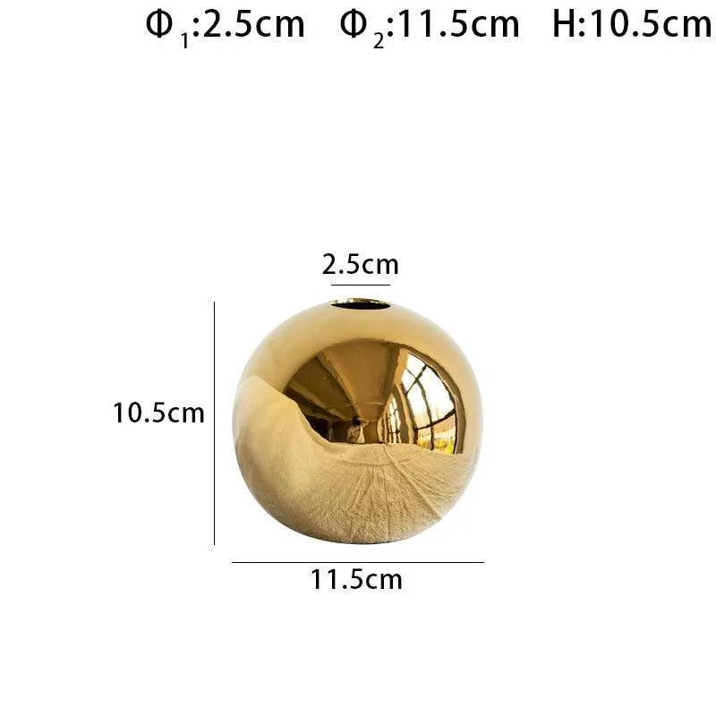 Plating Golden Ball Ceramic Vase Home Decoration Ornaments Crafts  Flower Pot Art Hydroponic Vases
