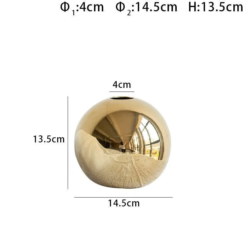 Plating Golden Ball Ceramic Vase Home Decoration Ornaments Crafts  Flower Pot Art Hydroponic Vases