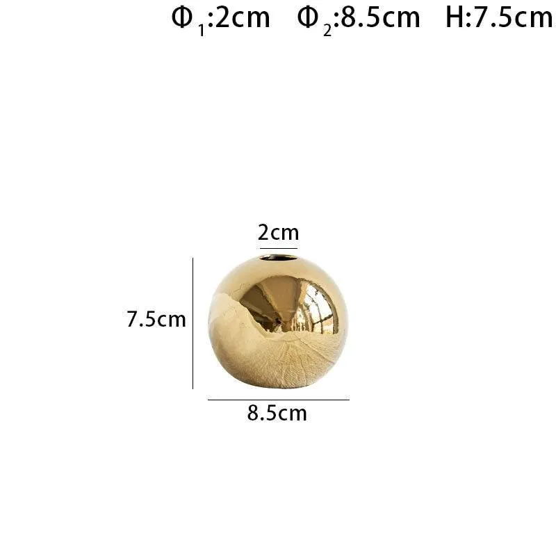 Plating Golden Ball Ceramic Vase Home Decoration Ornaments Crafts  Flower Pot Art Hydroponic Vases