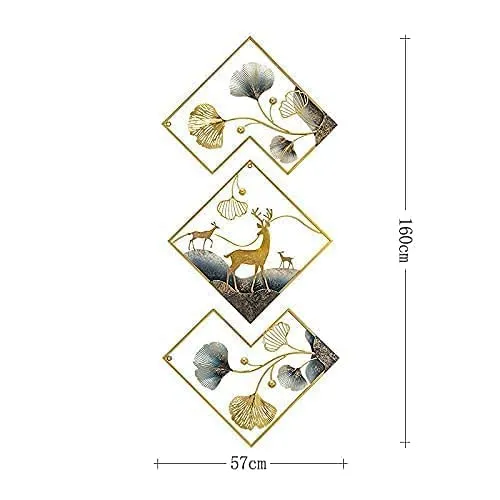 R A CREATIONS Impex Deer Frame Metal Wall Art- Set Of 3 | Metal Wall Art | Deer Metal Wall Art For Living Room | Wall Decor | Wall Art Decor - 140L x 53W Centimeters (MODEL 4)